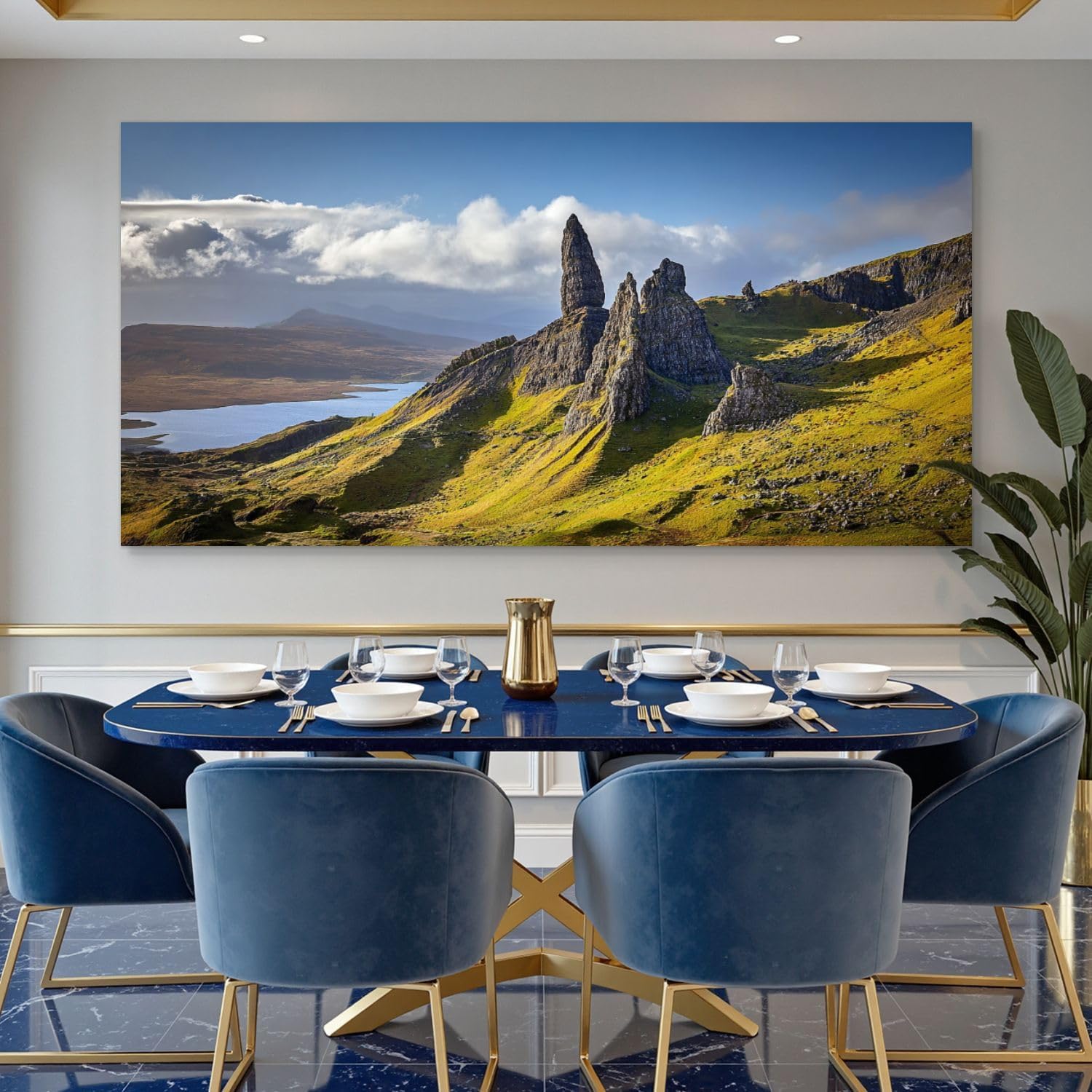 Large Canvas Wall Art 30x60in View Old Man Storr Isle Skye Scotland Mountain Nature Painting for Living Room Bedroom Dining Room Wall Decor Home Decorations Aesthetic Artwork Ready To Hang