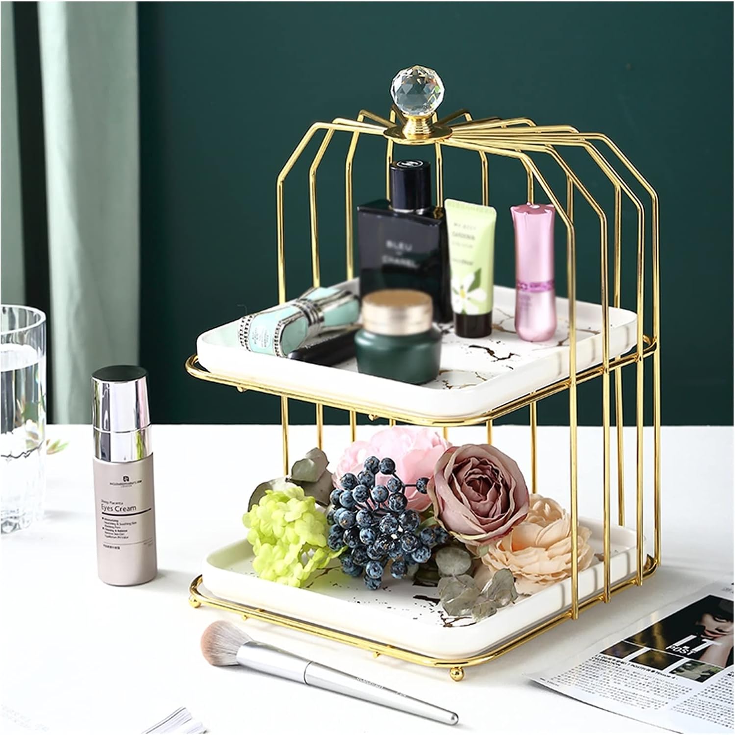 Cake Stand Creative Multi-layered Iron Cake Stand Dessert Stand Refreshment Stand Afternoon Tea Pastry Stand Snack Storage Rack Cake Holder(Color:White plate,Size:Double layer 1)