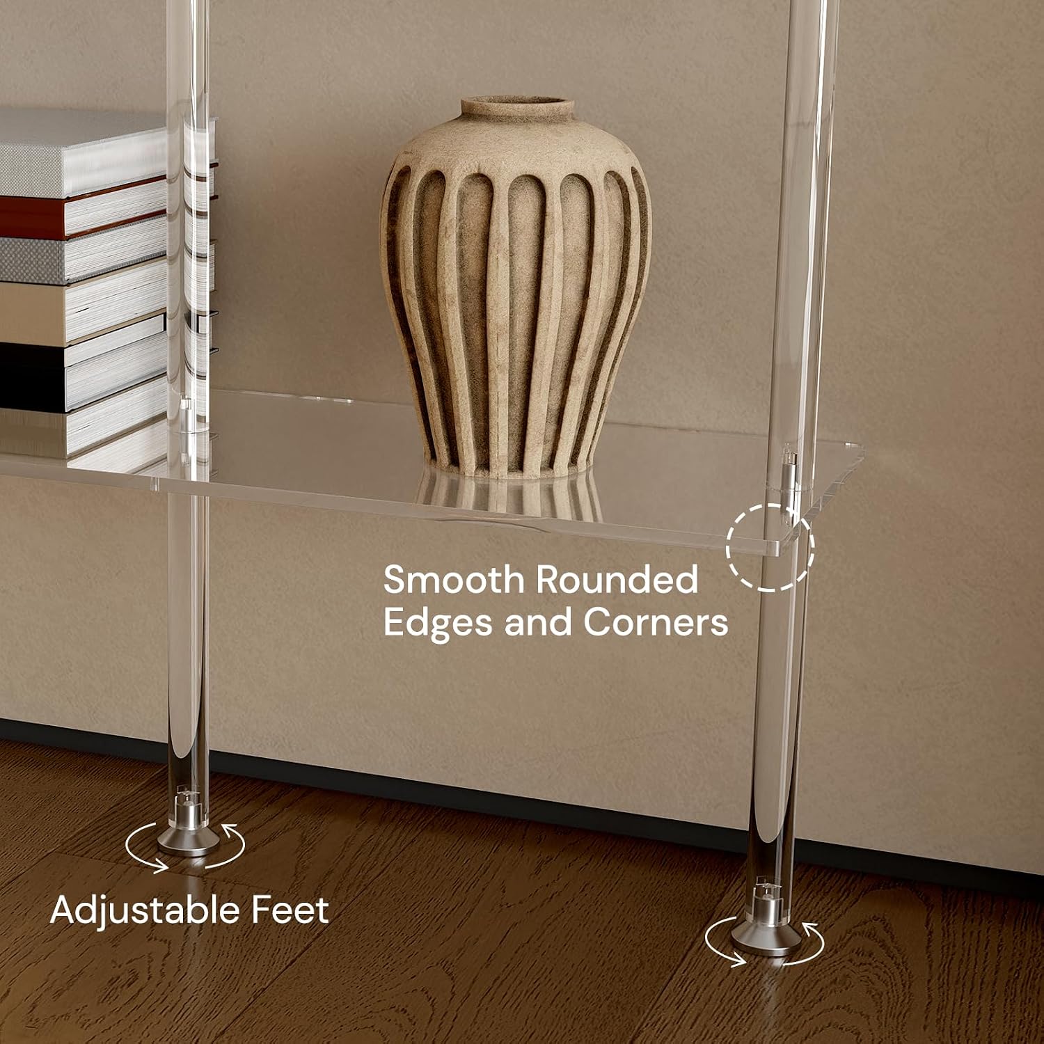 Narrow Acrylic Bookshelf, Wall Mounted, 6-Tier Clear Ladder Bookshelf with Open Shelves, Multipurpose Bookcase for Living Room, Bathroom, Office, Modern, 9.5' D x 29.5' W x 81.7' H