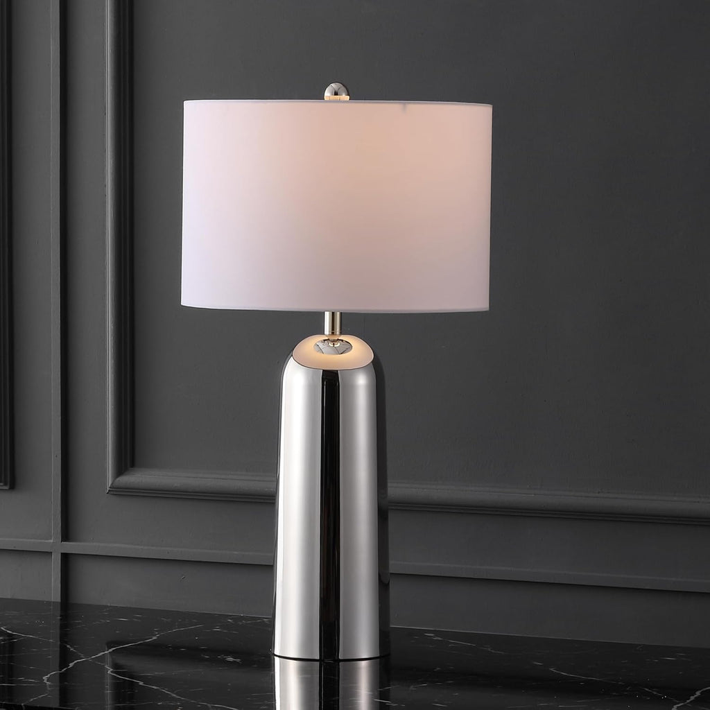 SAFAVIEH Couture Lighting Collection Chadric Silver/White 29-inch Table Lamp for Bedroom Living Room Home Office Desk Nightstand (LED Bulb Included)