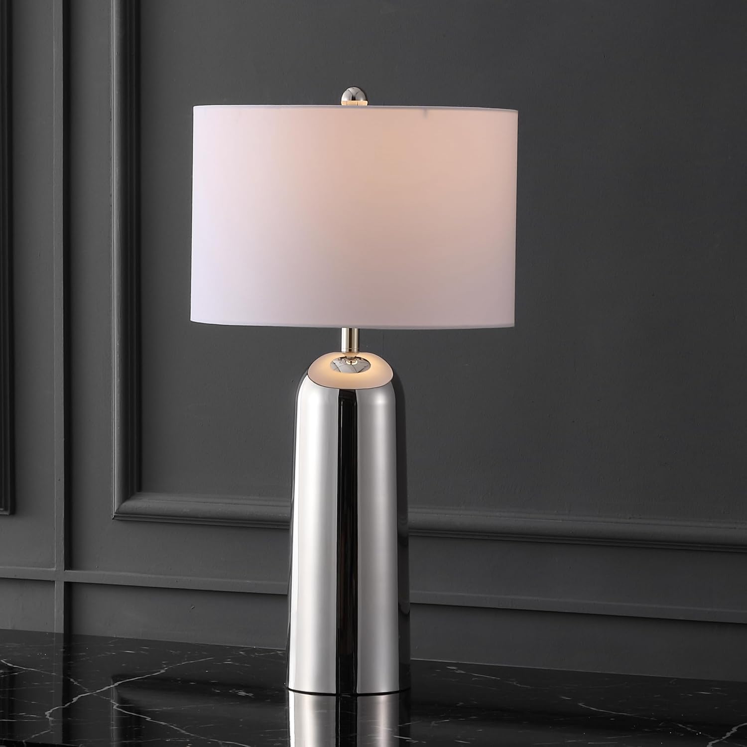 SAFAVIEH Couture Lighting Collection Chadric Silver/White 29-inch Table Lamp for Bedroom Living Room Home Office Desk Nightstand (LED Bulb Included)
