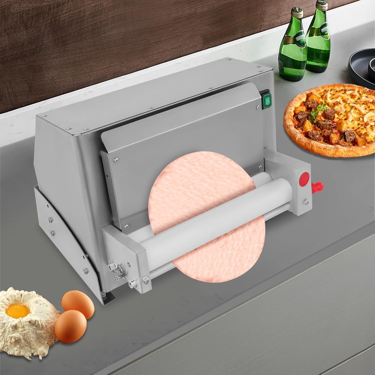 Electric Pizza Dough Roller Sheeter Machine, Automatic Commercial Pizza Press Making Machine 450W 110V Stainless Steel Pasta Maker Machine For Bakeries Pizzerias, Restaurants Kitchens (3-12in)