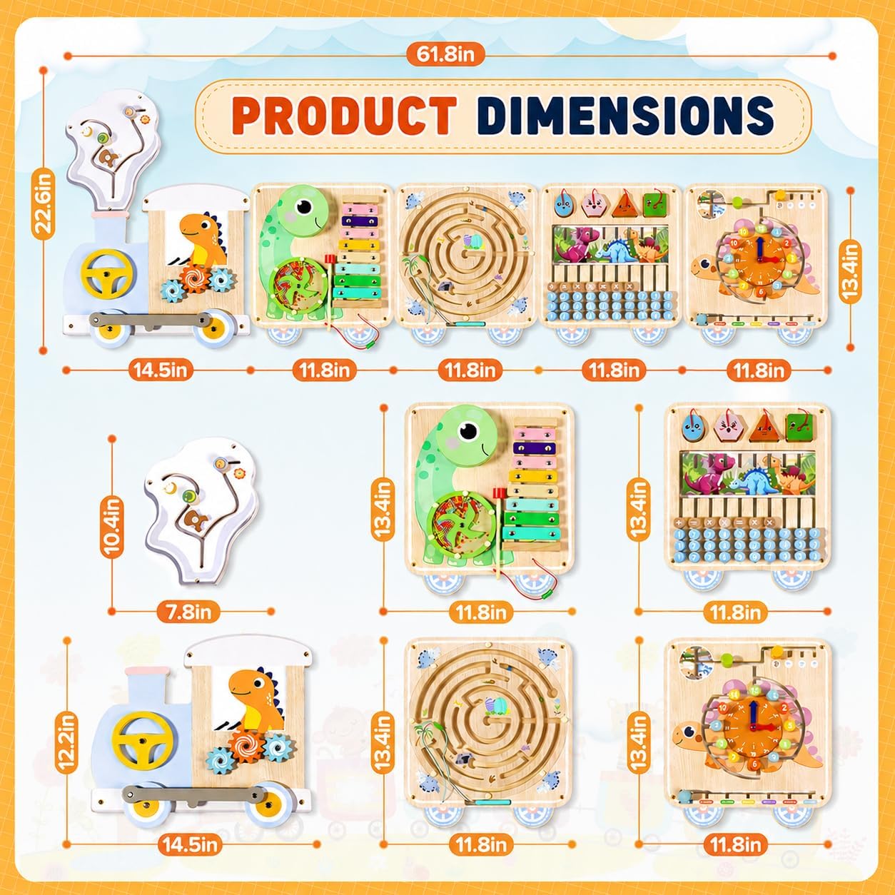 Montessori Wall Activity Busy Board for Toddlers 1-5, Wooden Sensory Wall Panel & Busy Board Wall Toys, Space-Saving Activity Wall for Independent Play, Playroom, Daycare & Classroom