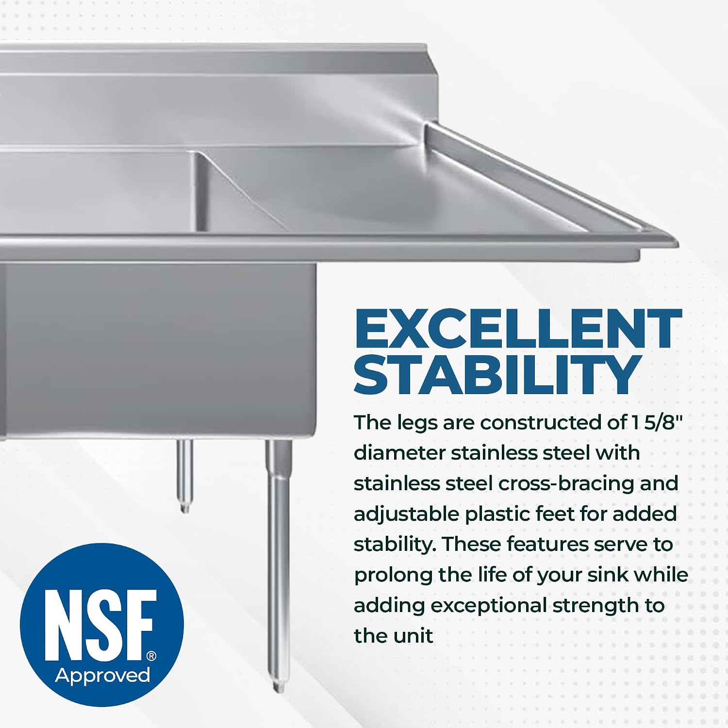 3 Compartment Stainless Steel Commercial Sink with Dual Drainboards | 24' x 24' x 14' Bowls | 120' Wide | NSF | Restaurant Prep & Utility Wash Station
