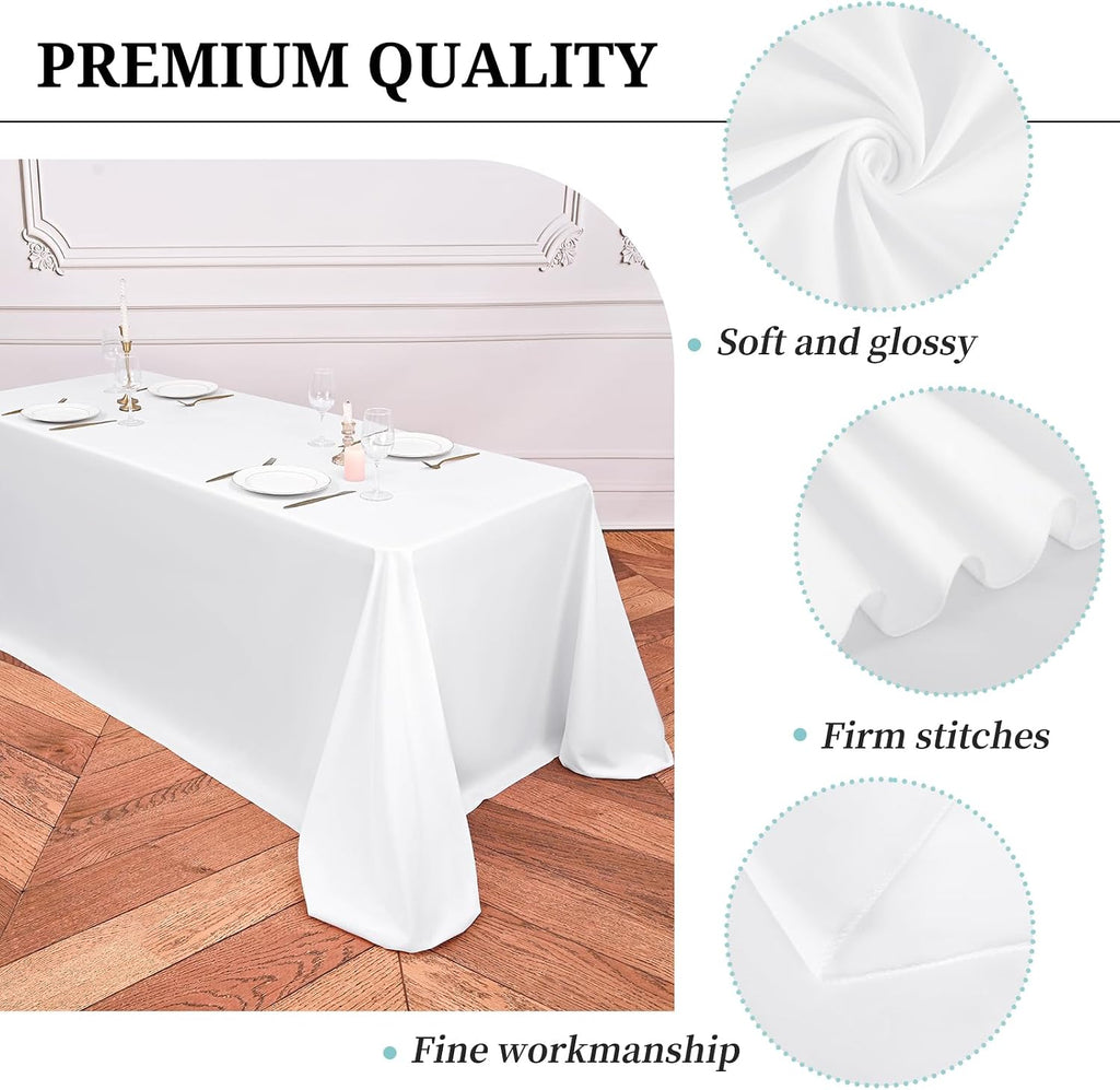 12 Pack White Tablecloths for 8ft Rectangle Tables 90 x 132 Inch - Polyester Table Cover Stain and Wrinkle Resistant Washable Fabric Table Clothes for Wedding Party Banquet Reception Restaurant