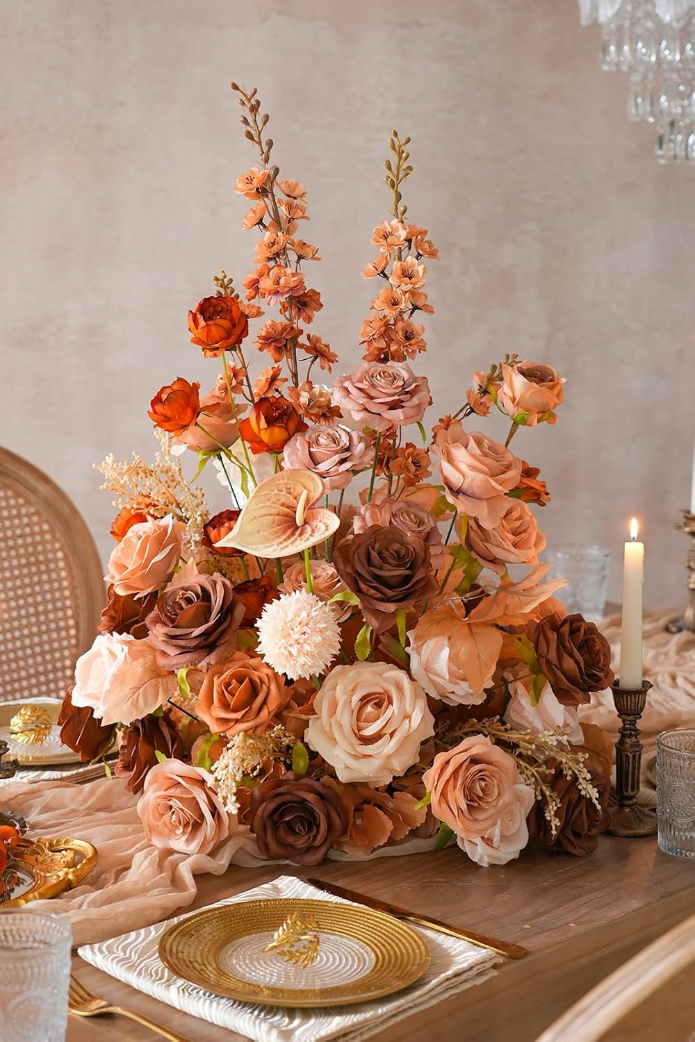 2pcs Free Standing Flowers Ball Bouquet Artificial Rose Floral Arrangements for Wedding Centerpieces Tables Aisle (Coffee)