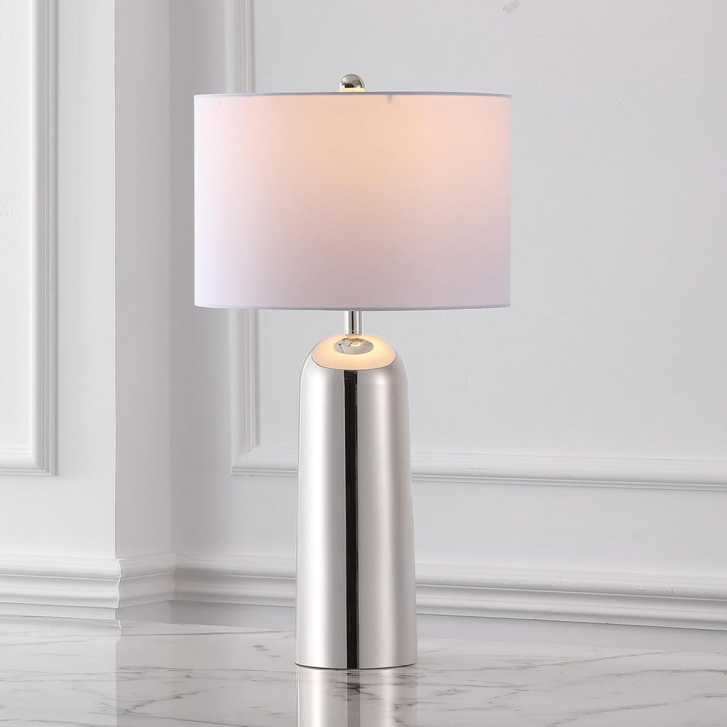 SAFAVIEH Couture Lighting Collection Chadric Silver/White 29-inch Table Lamp for Bedroom Living Room Home Office Desk Nightstand (LED Bulb Included)