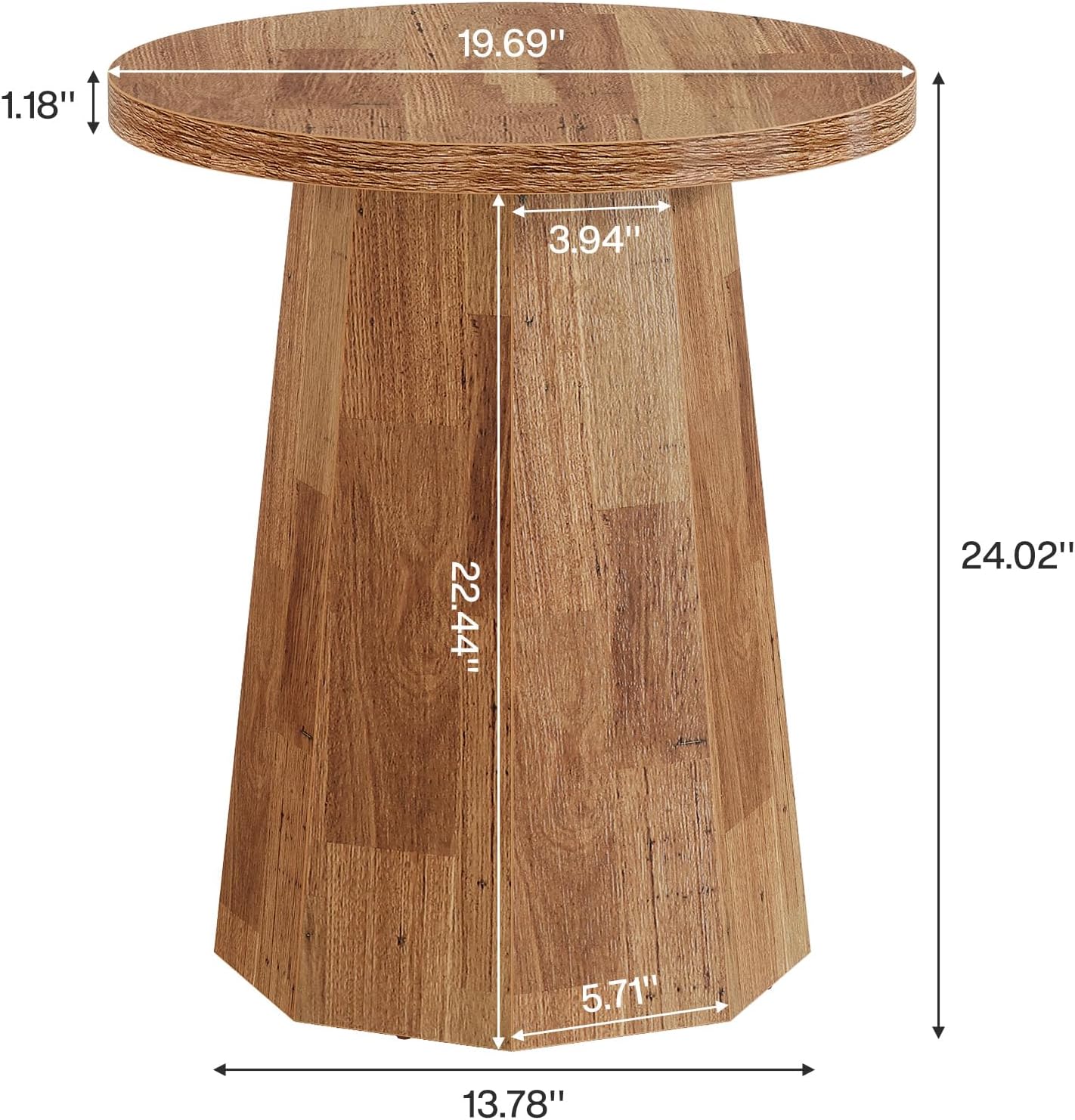 Tribesigns Farmhouse Round End Table, Wooden Couch Side Table with Octagonal Base, Rustic Brown Nightstand Pedestal Accent Furniture for Living Room, Bedroom (Set of 2, Walnut)