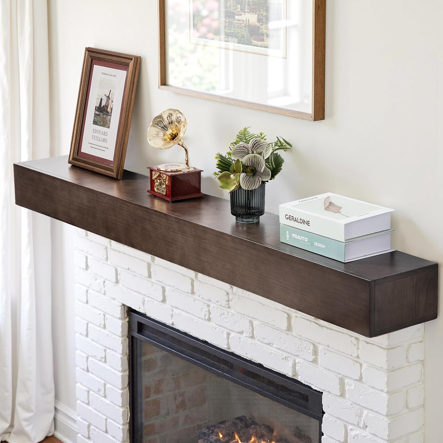Fireplace Mantel 72inch - Solid Wood Mantel Shelf with Hidden Brackets | Floating Mantle Shelves Decor for Wall, Bedroom,TV,Livingroom(Ash Black,72in)