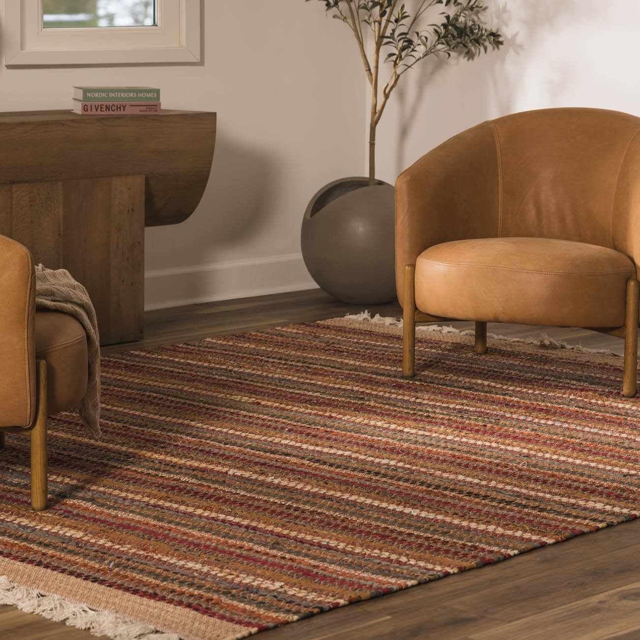 BoutiqueRugs Indigo Striped Transitional Cotton 5x7 Area Rug Hand Woven Tan Rust Olive Mustard Charcoal Ivory Bohemian Brenda Living Room Bedroom Dining Room Home Office Apartment Stain Resistant