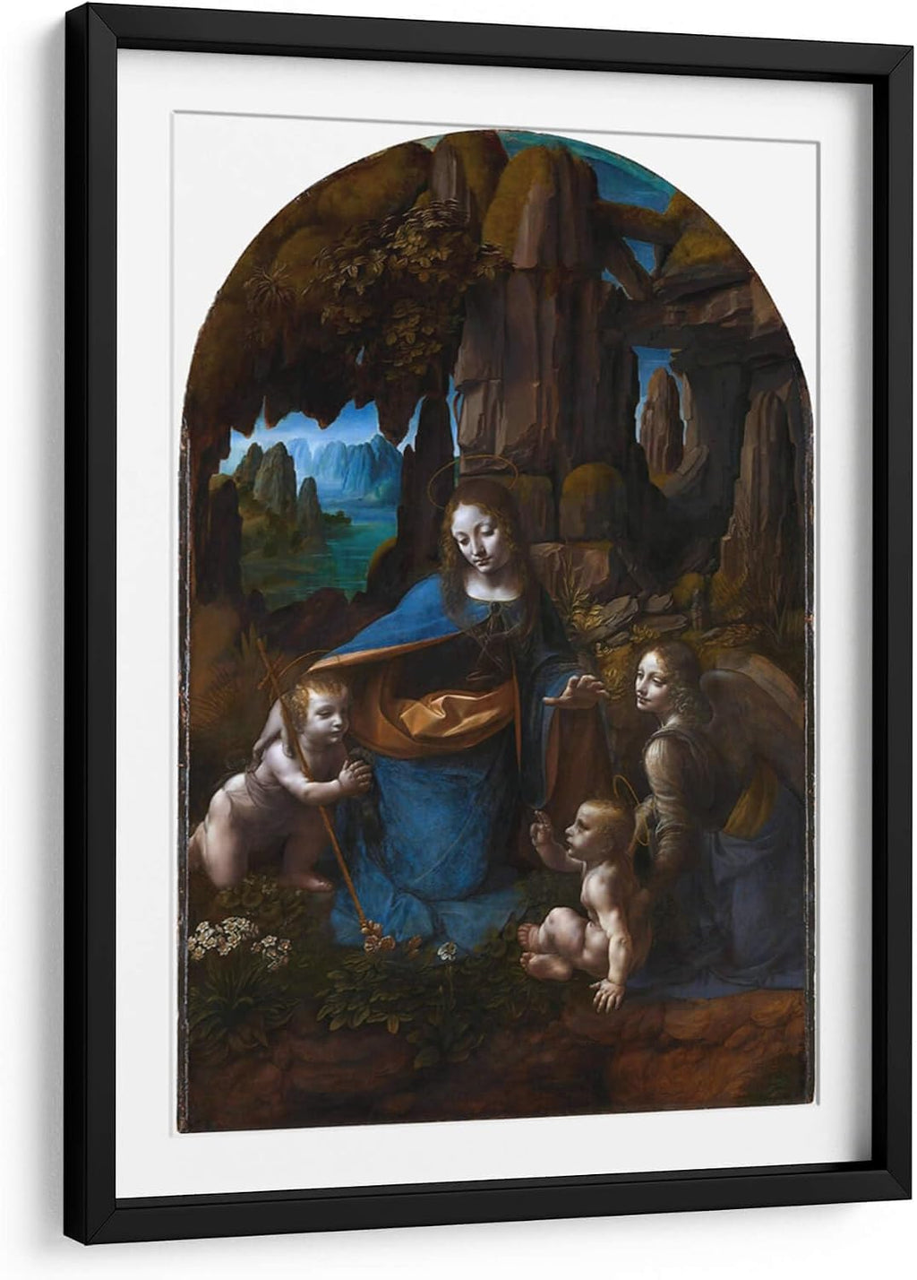 Canvas Lab | Virgin of the Rocks (London Version) by Leonardo da Vinci | 19 x 29 in | Fine Art Framed Print, Frame Color: Black, With Mat | Classical art, Religion and Spirituality, Renaissance
