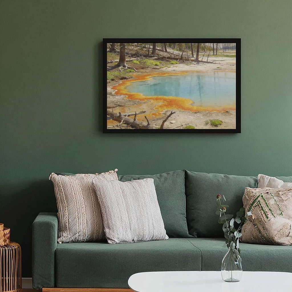 Colorful Hot Spring Pool Wall Art Canvas Print, Pastel Mineral Water Landscape Painting, Modern Nature Decor for Living Room Bedroom Office 24x36in