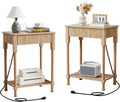 23.6' Large End Table with Charging Station, Set of 2, Modern Farmhouse Side Table with Drawer&Open Shelf, Fluted Wood Bedside Table Sofa Tables Night Stand for Bedroom Living Room Home Office,Natural
