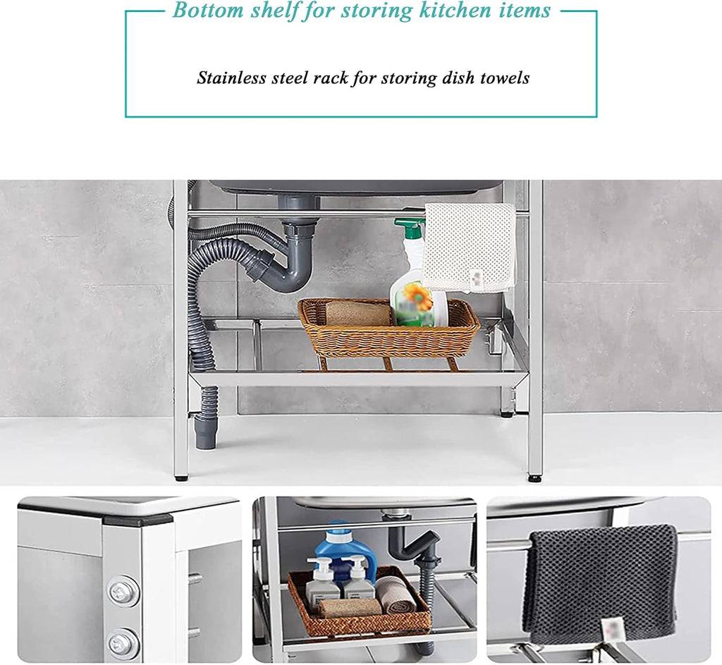 Free Standing Utility Sink 1 Compartment Stainless Steel Commercial Kitchen Prep Sink Single Bowl Sink for Garage, Restaurant, Kitchen, Laundry Room, Indoor Outdoor