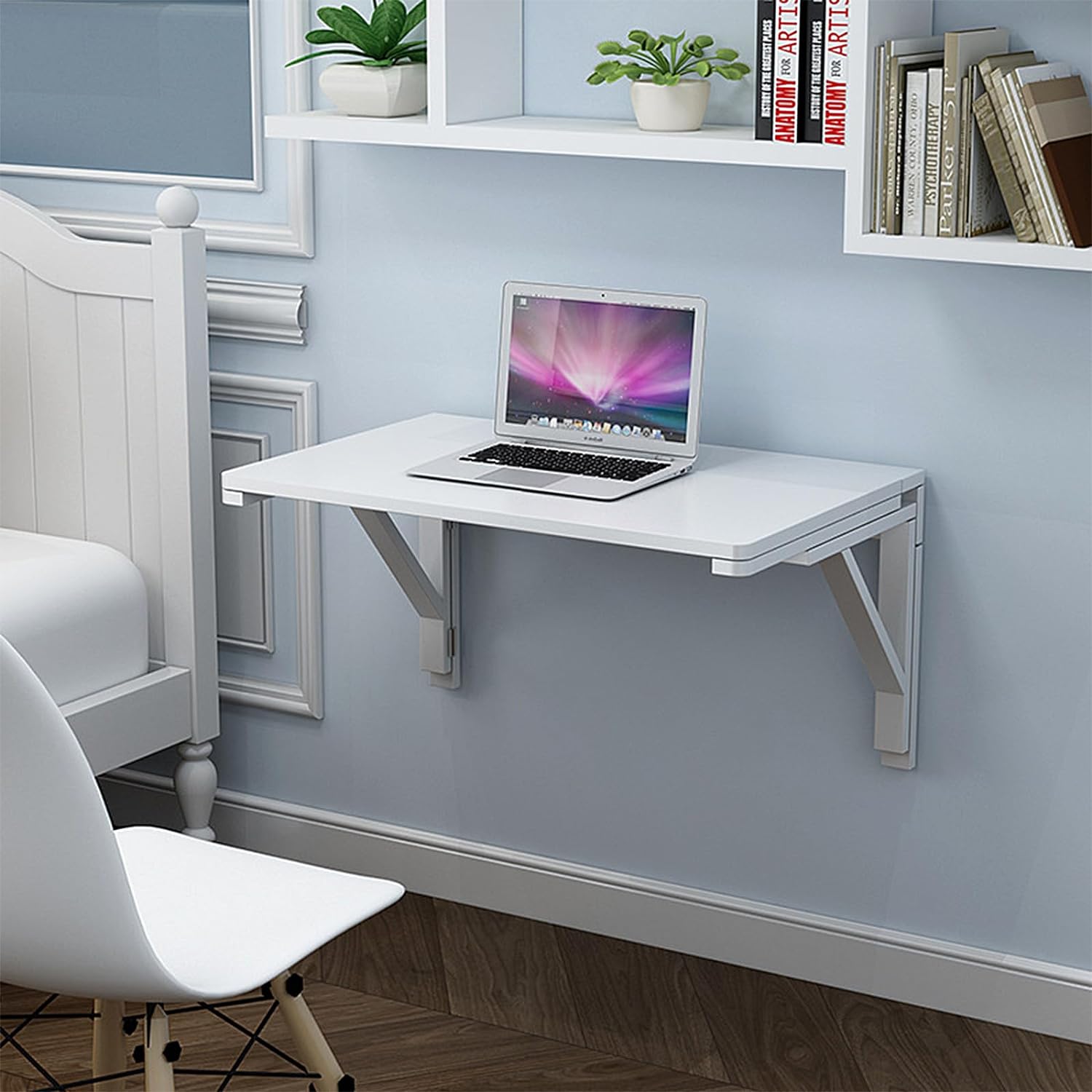 MM MELISEN Wall Mounted Folding Table, 29.5'L x 19.6'W, White, Space-Saving Design