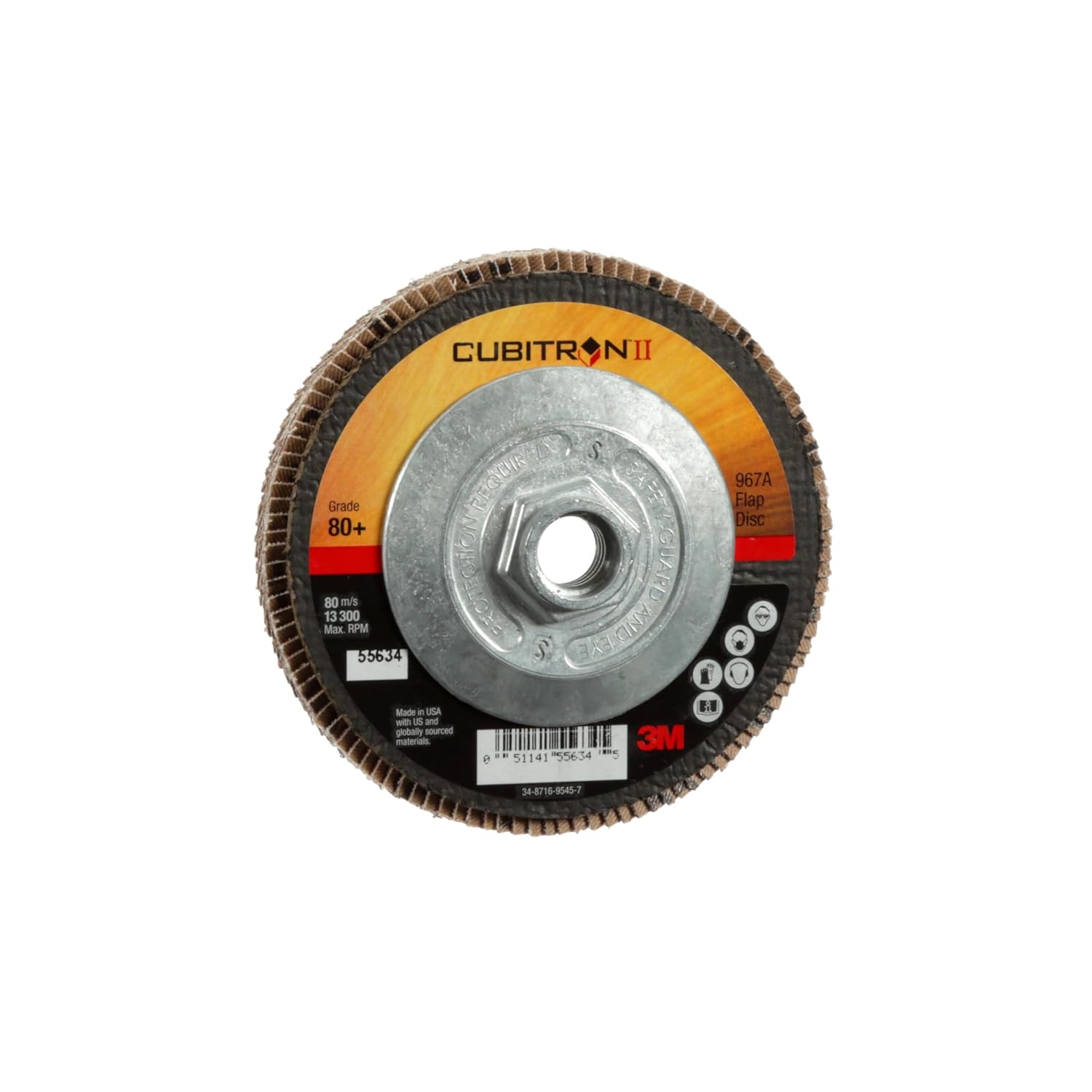3M Cubitron II Flap Disc 967A, 80+, T27 Quick Change, 4-1/2 in x 5/8'-11, Giant, Pack of 10, Medium Pressure Applications, Light Deburring, Scale Removal, Oxide Removal, Surface Prep