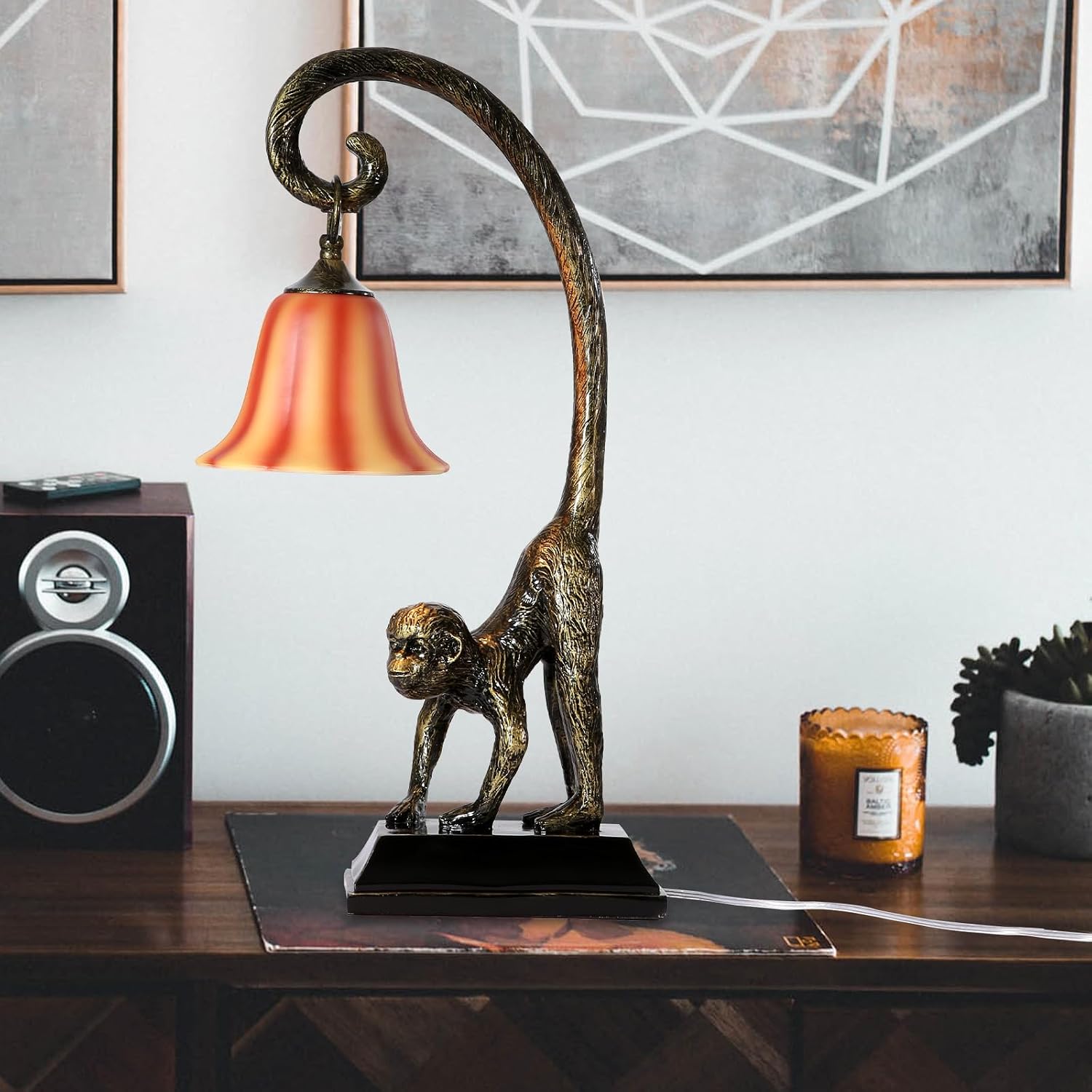 Modern Resin Bronze Monkey Table Lamp,Desk Lamp,Animal Lamp,Bedside LED Light for Home Decor,Living Room, Bedroom, Home Office, Kids Room(Bronze)