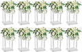 10 Pcs Acrylic Clear Vases for Wedding Centerpieces, 15.75' Tall Flower Stand, Engagement Home Party Table Decor Centerpiece Vases, Rectangular Acrylic Flower Stand with 50 Pcs Gold Napkin Rings