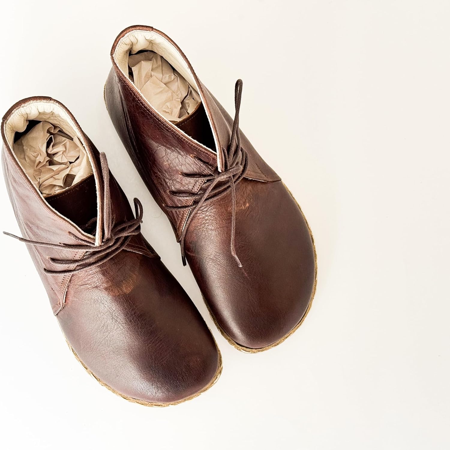 Handmade Leather Grounding Shoes with Copper Rivets | Wide Toe Box Boot | Natural Leather Barefoot Boot | Bitter Brown