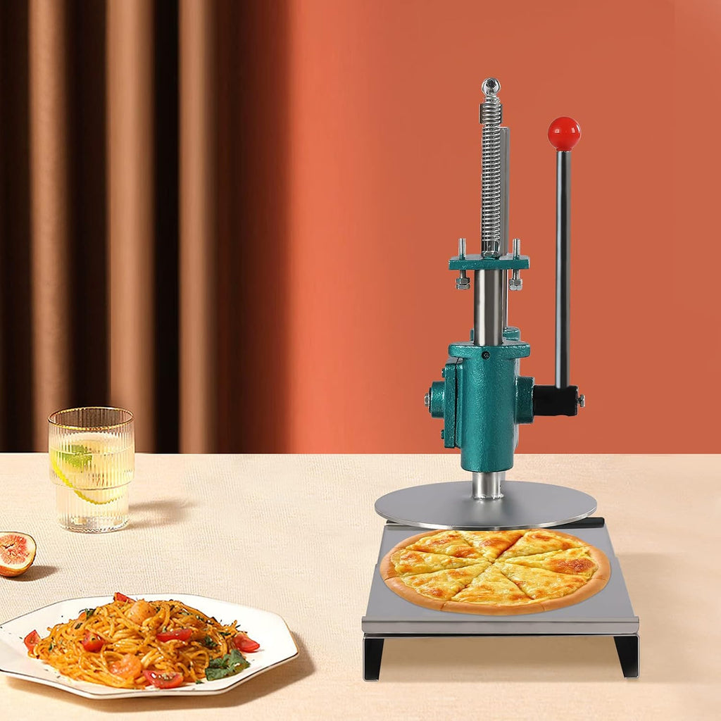 Pizza Dough Press Machine, Manual Pastry Press Machine, Adjustable Height Stainless-Steel Dough Presser for Household, Commercial, Hand Pie, Meatloaf, Pizza Crusts, Soft Roll (9.5in)