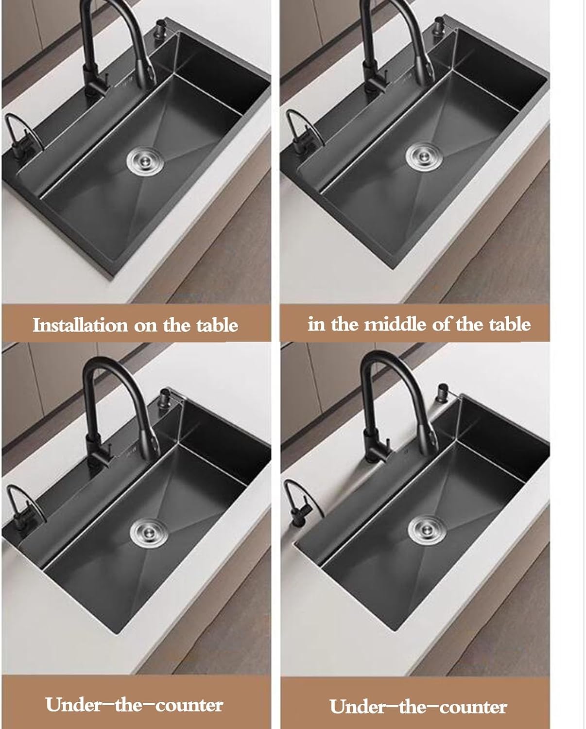 Kitchen Sinks, Single Bowl Stainless Steel Countertop Siphon Sink with Faucet Multiple Size Single Bowl Sink Kitchen Dishwashibasin Bathroom Hand Washisink (60 * 45 * 20Cm