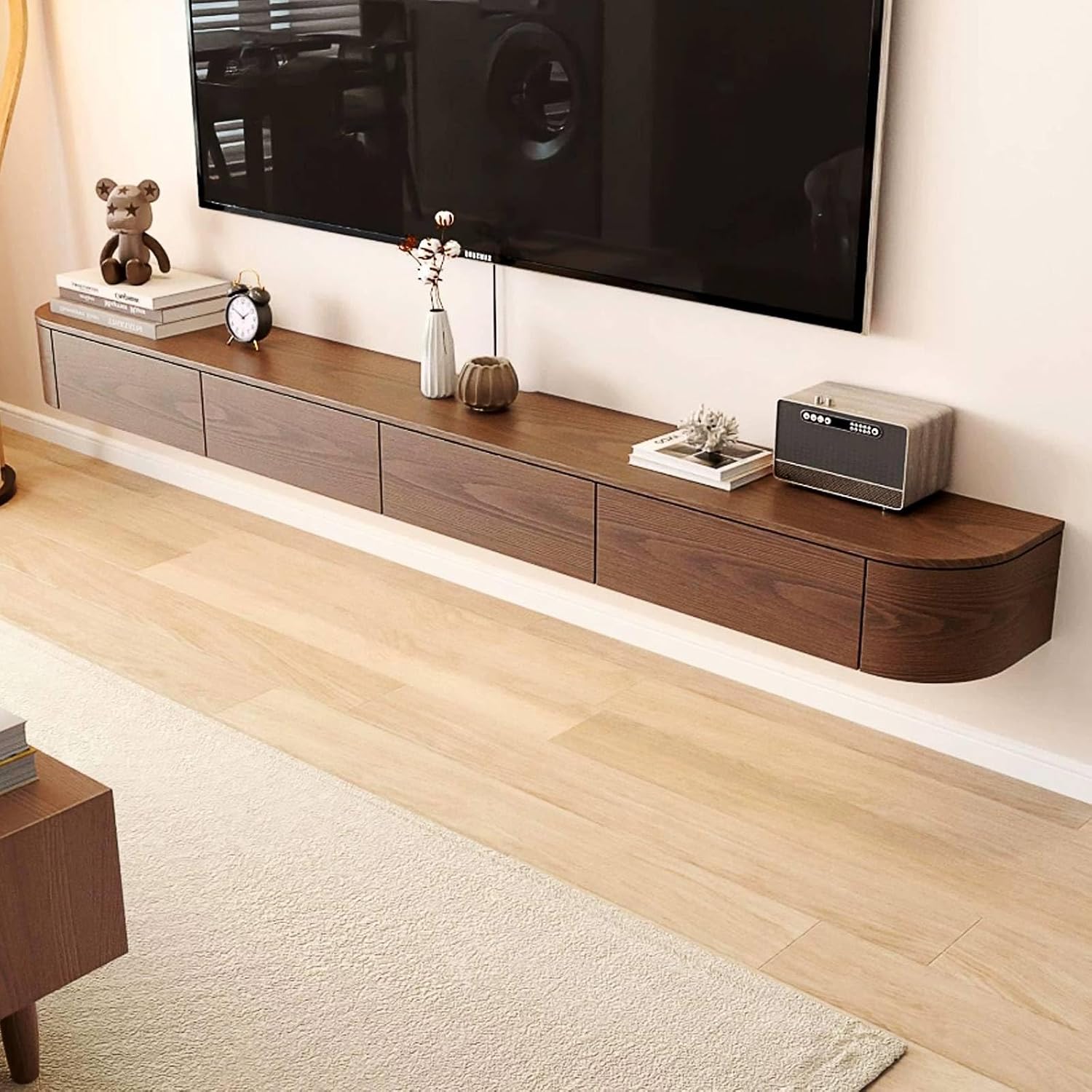 Floating TV Stand with Drawers for Bedroom,Solid Wood Living Room tv Stand,Suitable for Various scenarios Wall Shelf TV Cabinet (Walnut, 78.7')