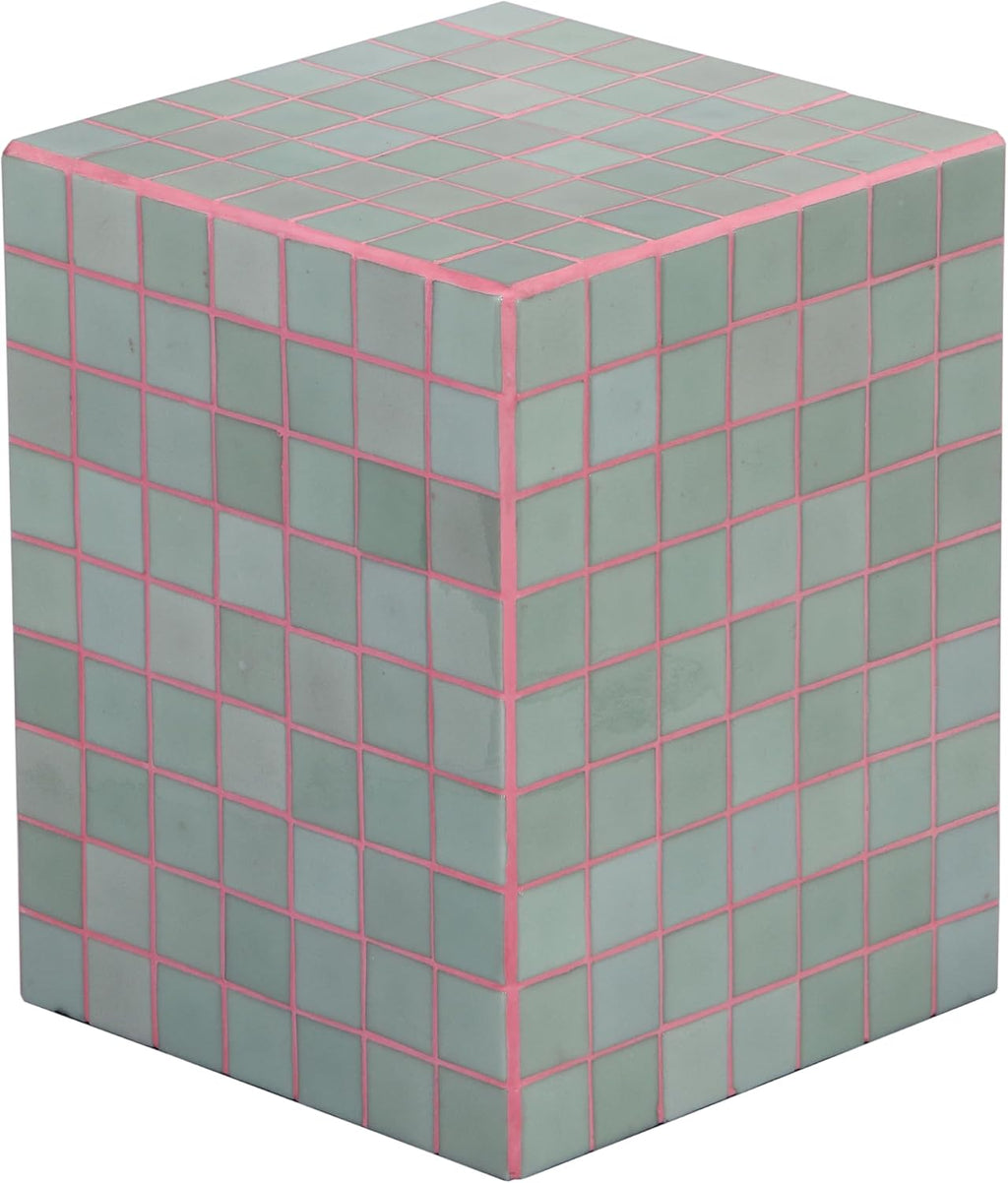 JONATHAN Y END2000F Callista 18' Modern Bohemian Ceramic Tiled Rectangle End Table, Side Table, Accent Table for Living Room, Bedroom, Sage Gray/Pink