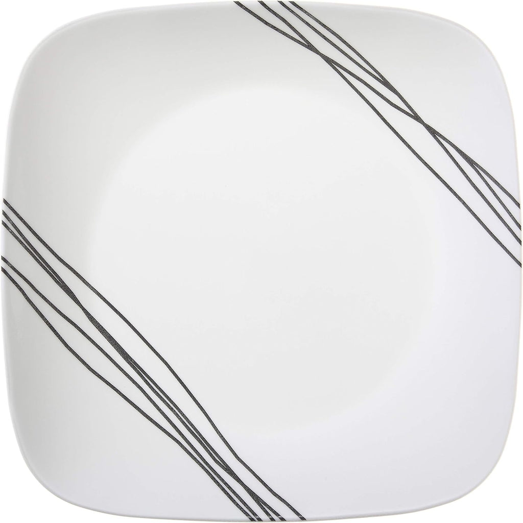 Corelle Vitrelle 18-Piece Service for 6 Dinnerware Set, Triple Layer Glass, Simple Sketch & Vitrelle 28-oz Soup/Cereal Bowls Set of 6, Winter Frost White