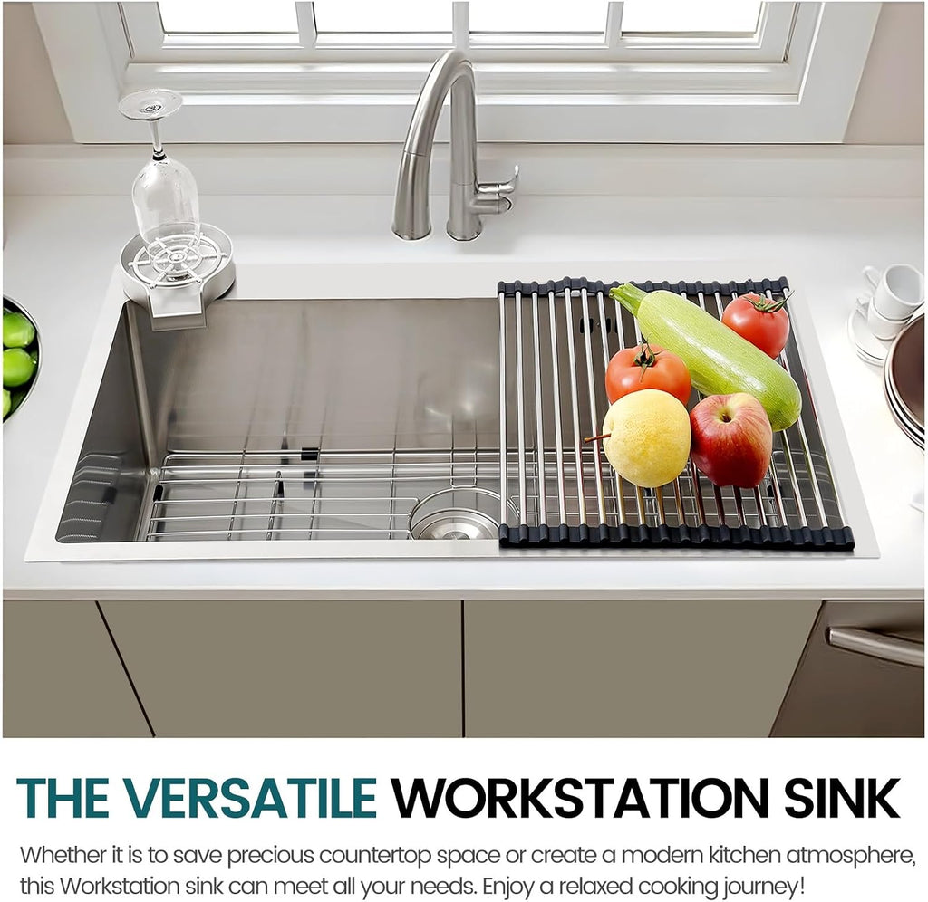 Large Kitchen Sink, With Drain Kits, 304 Stainless Steel, Heavy Duty Kitchen Bar Sink, Single Bowl Sink, For Drop In, Undermount(A,70x50x22cm)