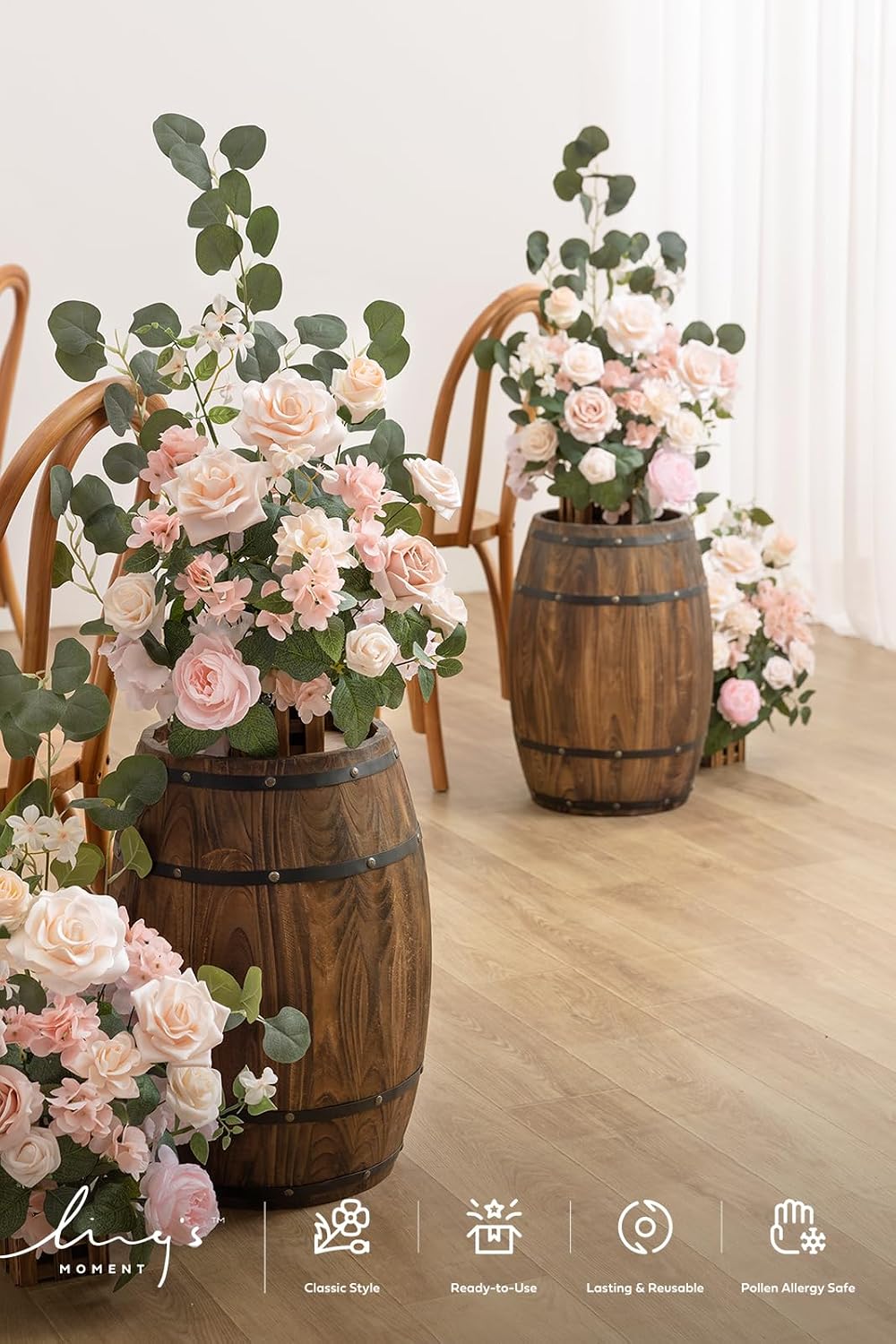 Ling's moment 17.5' Tall Standing Artificial Flowers Arrangements 4 pcs Wedding Aisle Runner Chair Decorations Blush & Pink Centerpieces for Ceremony Reception Rose Floral Party Outdoor