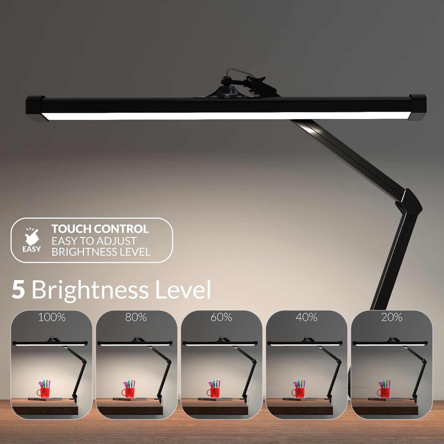 Ultra Bright 4500 Lumens Powerful Professional Eye Care LED Desk Lamp - Brightness Adjustable, Modern Task Light for Home, Beauty, Crafting, Office, Workbench (Daylight, Dimming, Black)