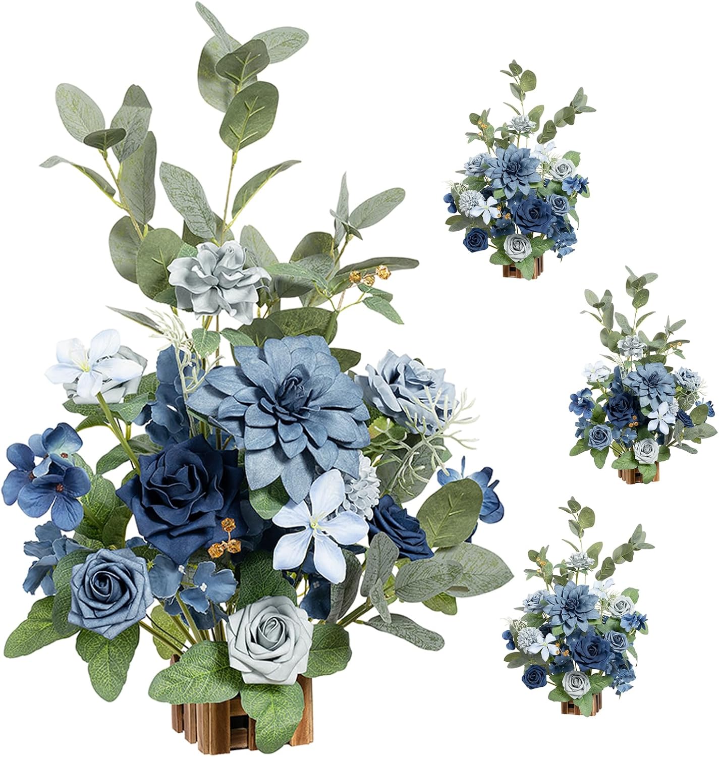 Ling's moment 17.5' Tall Standing Artificial Flowers Arrangements 4pcs Fall Wedding Aisle Runner Chair Decorations Dusty Blue & Navy Centerpieces for Ceremony Reception Rose Floral Party Outdoor
