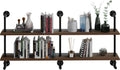 Industrial Pipe Wall Shelves Pipe Shelving with Real Wood Plank ,60 Inches Floating Shelves for Wall Farmhouse Pipe Book Shelves Dark Brown 2 Tier for Kitchen,Living Room Decor and Bar Shelving