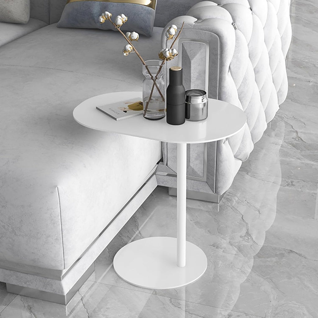 C-Shaped Side Table, Iron End Table for Couch Sofa and Bed, Small Metal White Side Tables for Living Room Bedroom (White, High-24.8in/63cm)