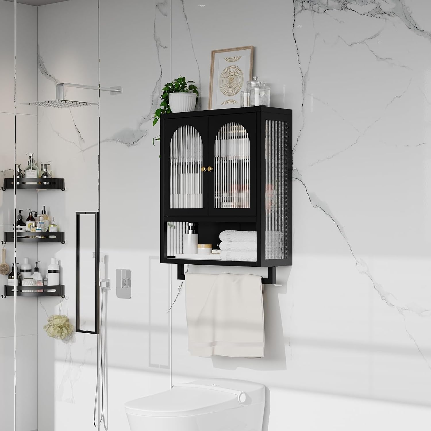 ALBAD Bathroom Cabinet Wall Mount,Metal Medicine Cabinet Wall Mounted with Glass Doors,Bathroom Wall Storage with Adjustable Shelves for Kitchen,Dining Room, Laundry