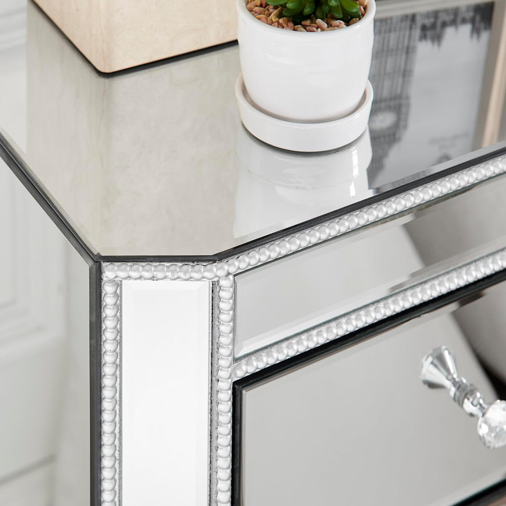 3-Drawer Mirrored Nightstand Bedside Table, Modern Mirrored End Side Table for Living Room, Bedroom, Entryway