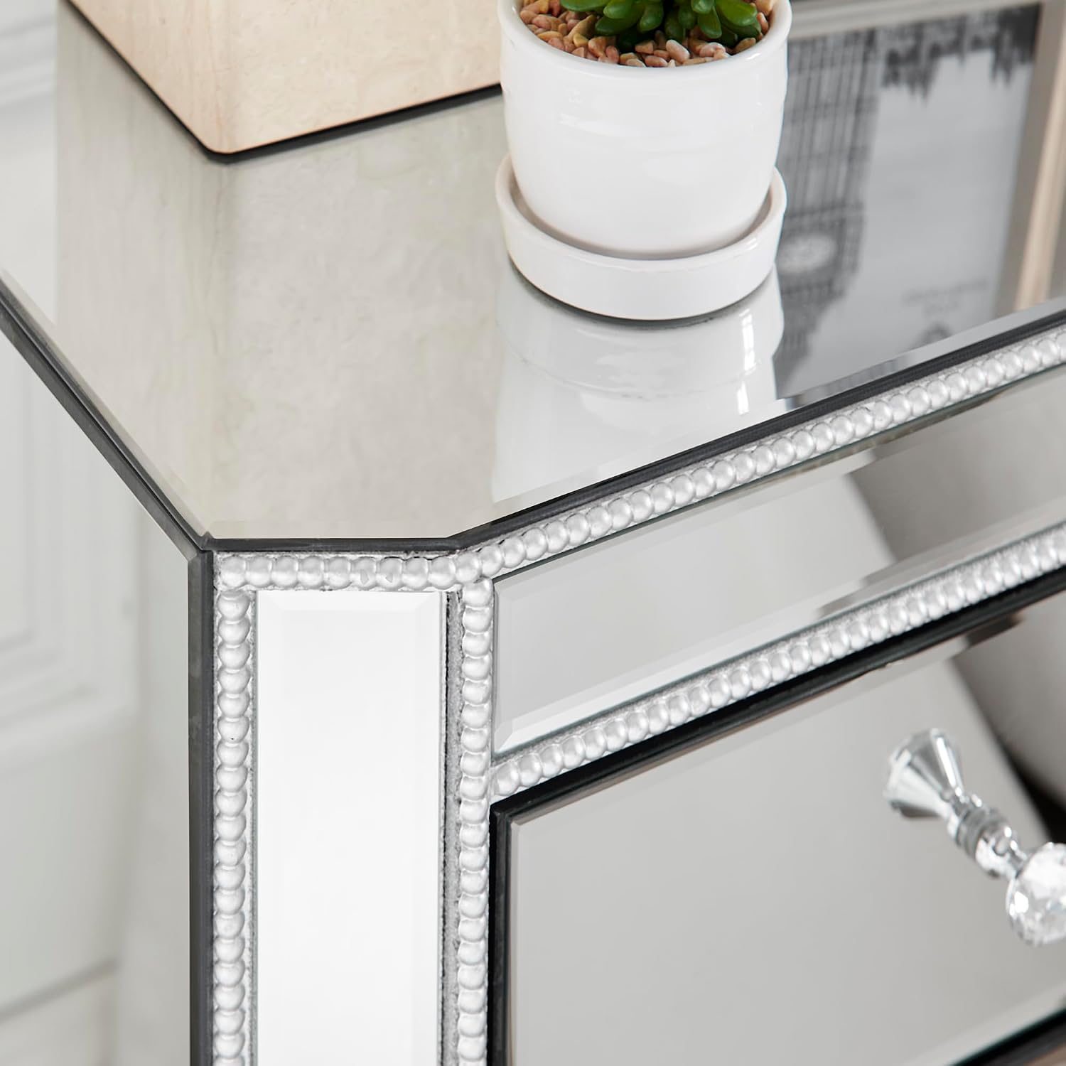 3-Drawer Mirrored Nightstand Bedside Table, Modern Mirrored End Side Table for Living Room, Bedroom, Entryway