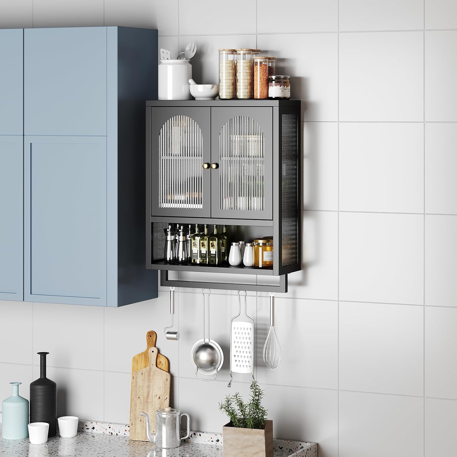 ALBAD Bathroom Cabinet Wall Mount,Metal Medicine Cabinet Wall Mounted with Glass Doors,Bathroom Wall Storage with Adjustable Shelves for Kitchen,Dining Room, Laundry