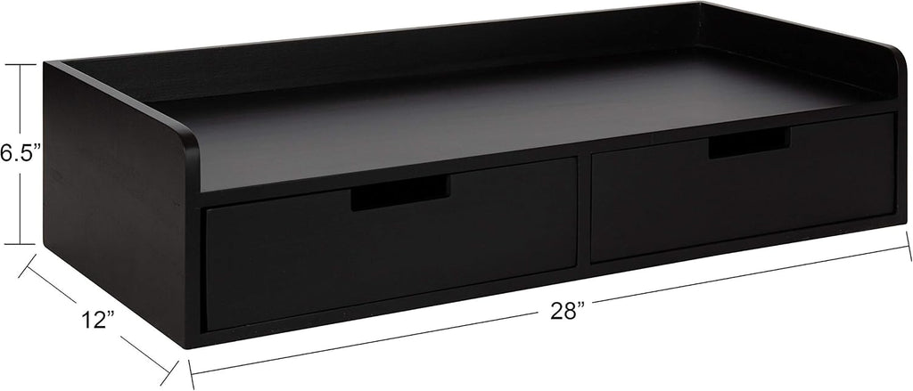 Kate and Laurel Kitt Modern Floating Shelf with Drawers, 28 x 12 x 6.5 inches, Black, Chic Floating Storage Console Table or Desk for Wall