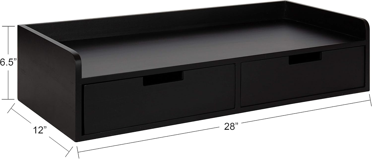 Kate and Laurel Kitt Modern Floating Shelf with Drawers, 28 x 12 x 6.5 inches, Black, Chic Floating Storage Console Table or Desk for Wall