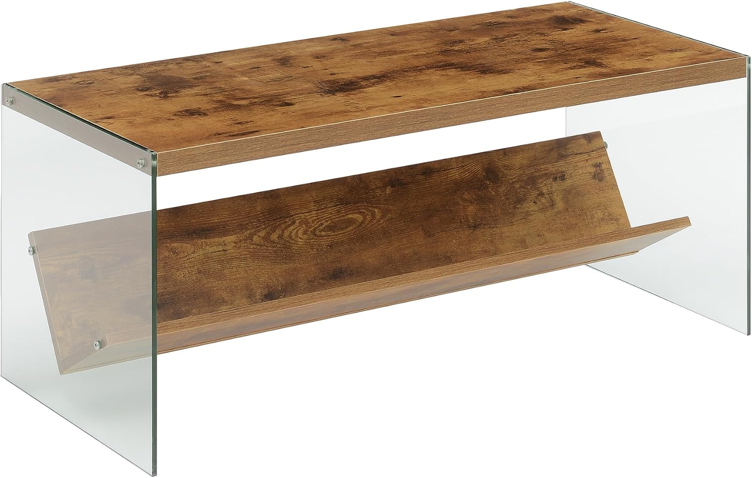 Convenience Concepts SoHo Glass Coffee Table 40' - Modern Living Room Table with Storage Shelf, Contemporary Coffee Table for Family Room, Barnwood