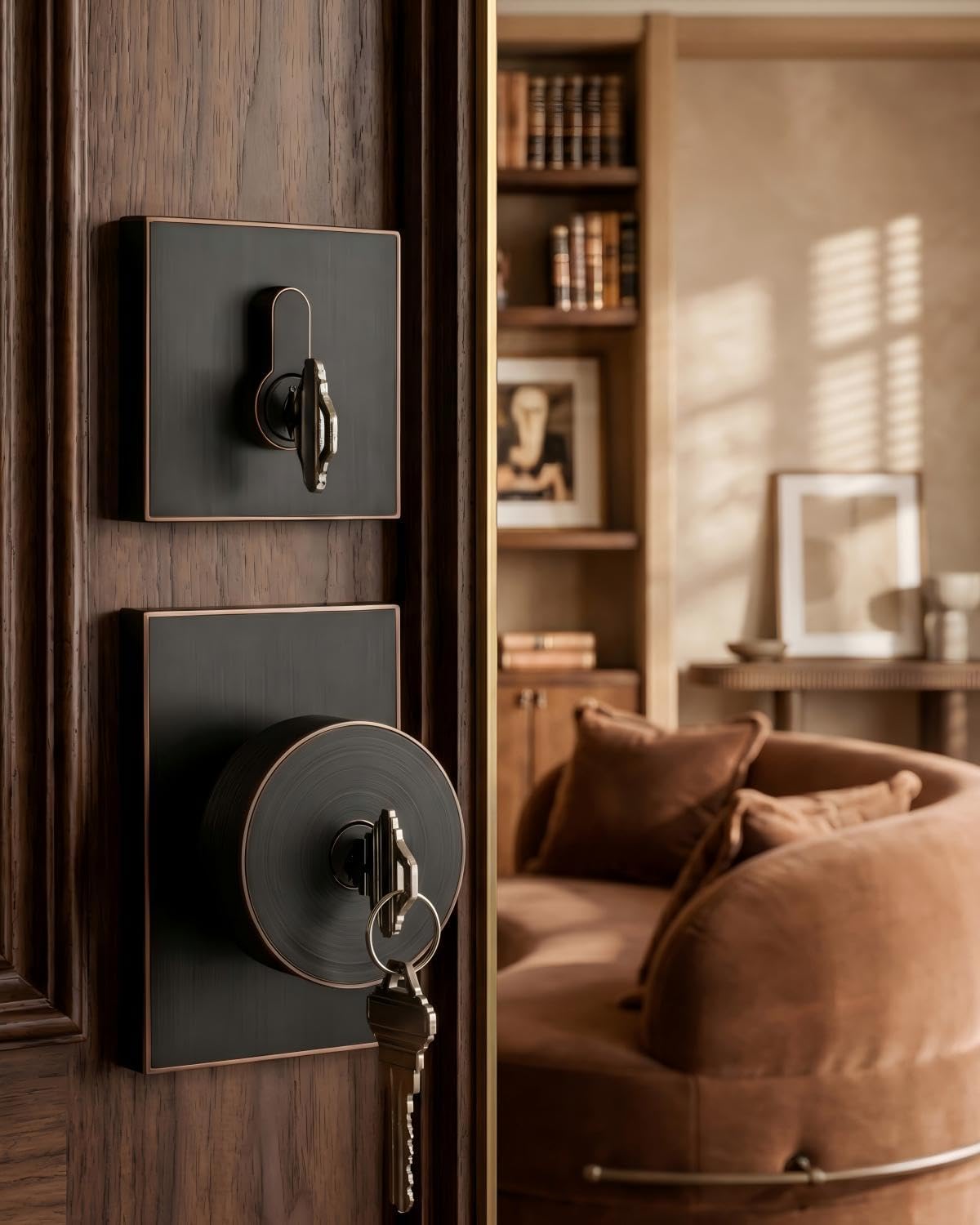 Haidms Oil Rubbed Bronze Door Knob with Deadbolt, Zinc Alloy Bronze Exterior Door Lock Set, Heavy Duty Front Door Knob and Deadbolt Set with Lock and Key, Reversible (2 Pack)
