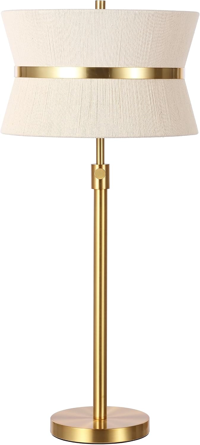 SAFAVIEH Lighting Collection Mika Bleached Natural/Brass Gold 27-34' Adjustable Table Lamp for Bedroom, Living Room, Home Office, Desk, Nightstand (LED Bulb Included)