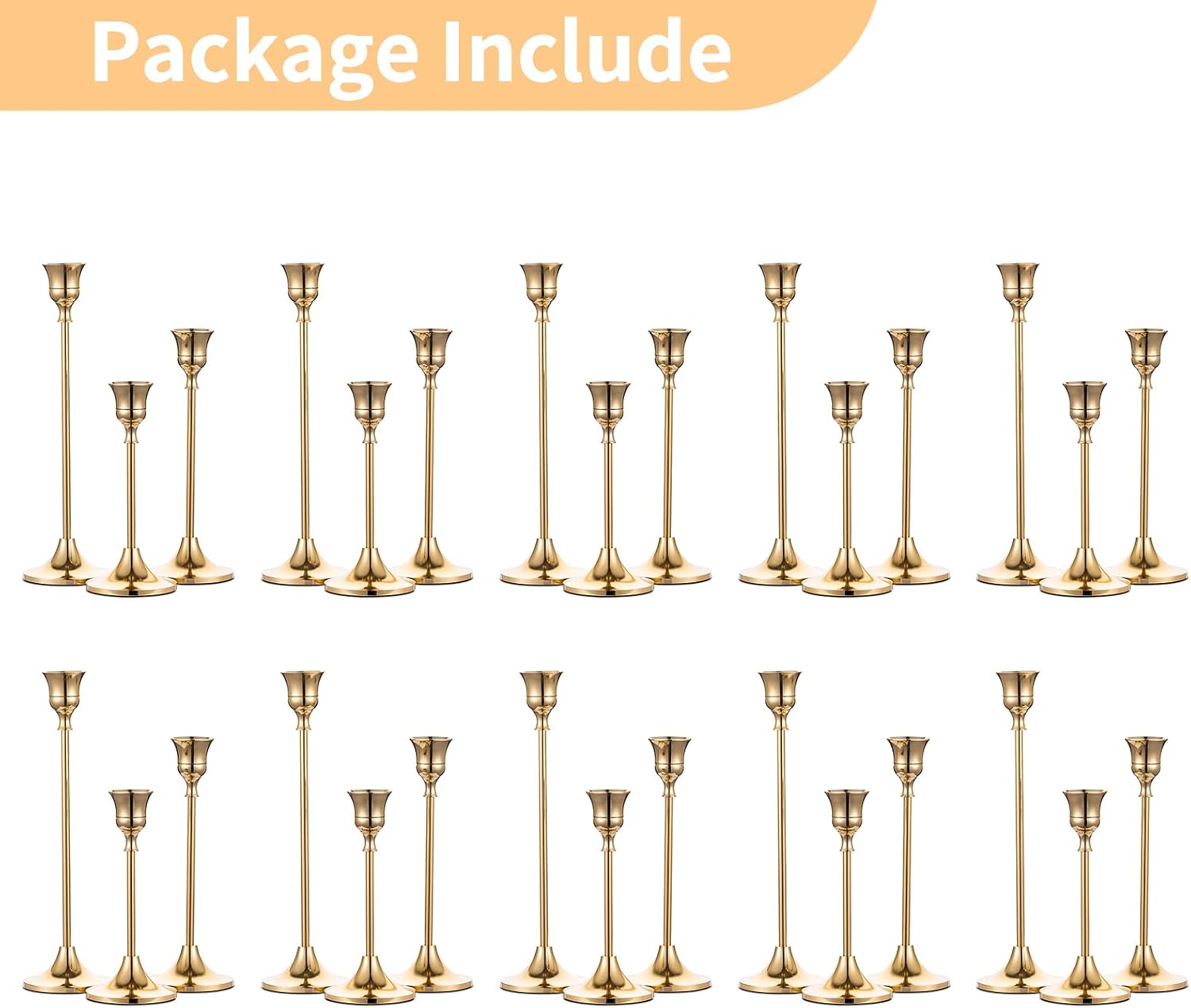 Nuptio Candlestick Holders Taper Candle Holder 10 Sets(30 Pcs) Gold Candle Sticks Holder Metal Candle Holders for Tapered Candles Table Centerpiece for Wedding Candlelight Dinner Birthday Decor