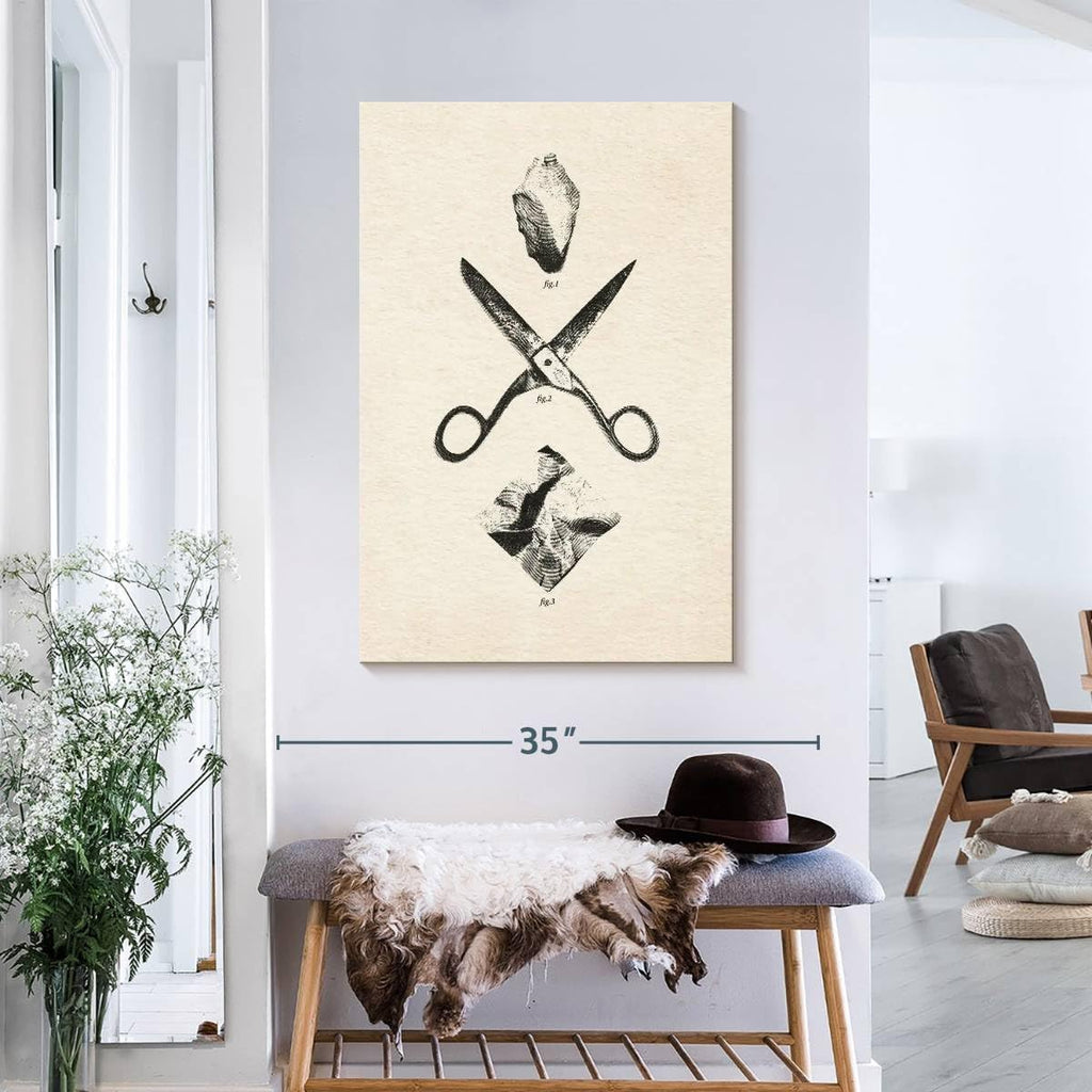 ElephantStock - Rock Scissors Paper Vintage Wall Art - Vertical Canvas Wall Art - Home Office Wall Decor - Drawing Game Canvas Art - Black And Gray Decor by Daniel Coulmann - 24' x 36'
