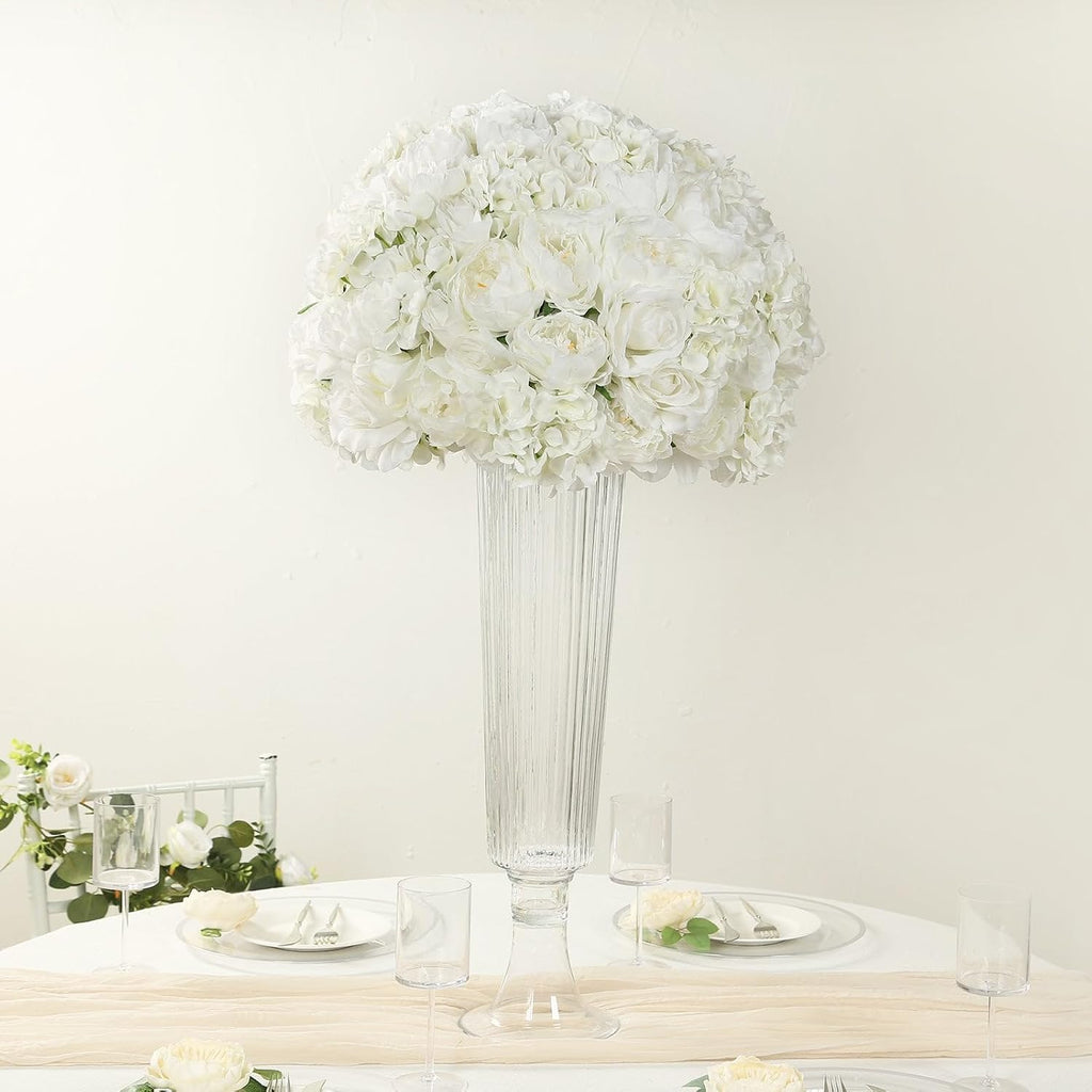 Efavormart 20 inch Ivory Pre-Arranged Artificial Rose Flower Ball, Large High-Density Silk Rose Centerpiece Arrangement for Classic Wedding Staging and Floor Vases