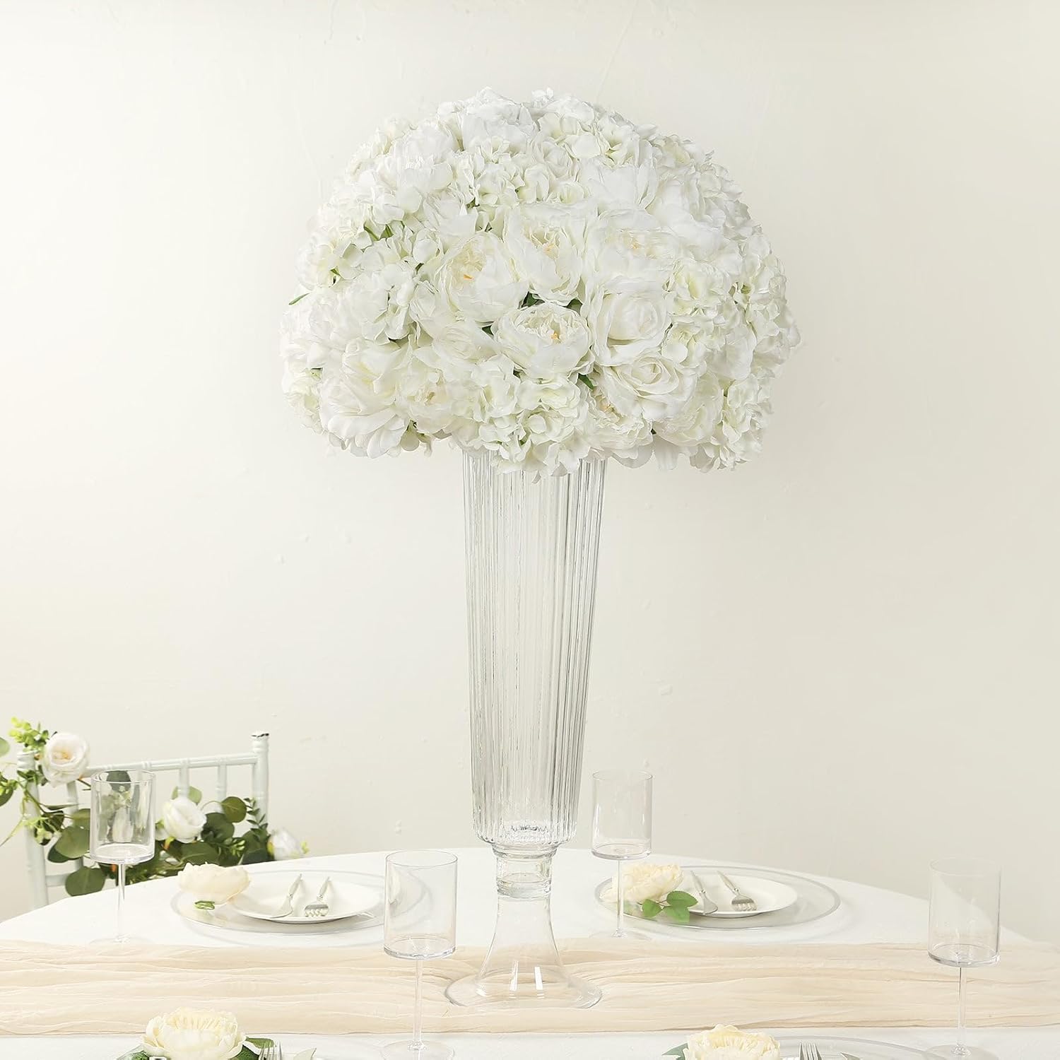 Efavormart 20 inch Ivory Pre-Arranged Artificial Rose Flower Ball, Large High-Density Silk Rose Centerpiece Arrangement for Classic Wedding Staging and Floor Vases