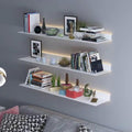 Corner Ledge Wall Shelf,Modern Metal Wall Mounted Floating Shelf with Built in LED Light for Commercial Bar Living Room Bathroom White 26.6in
