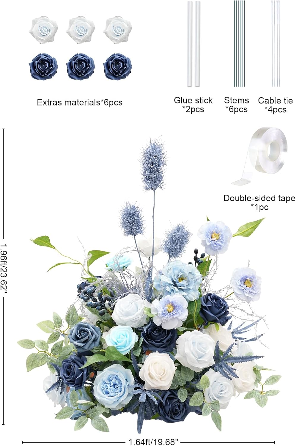 2pcs Free Standing Flowers Ball Bouquet Artificial Rose Floral Arrangements for Wedding Centerpieces Tables Aisle (Blue)