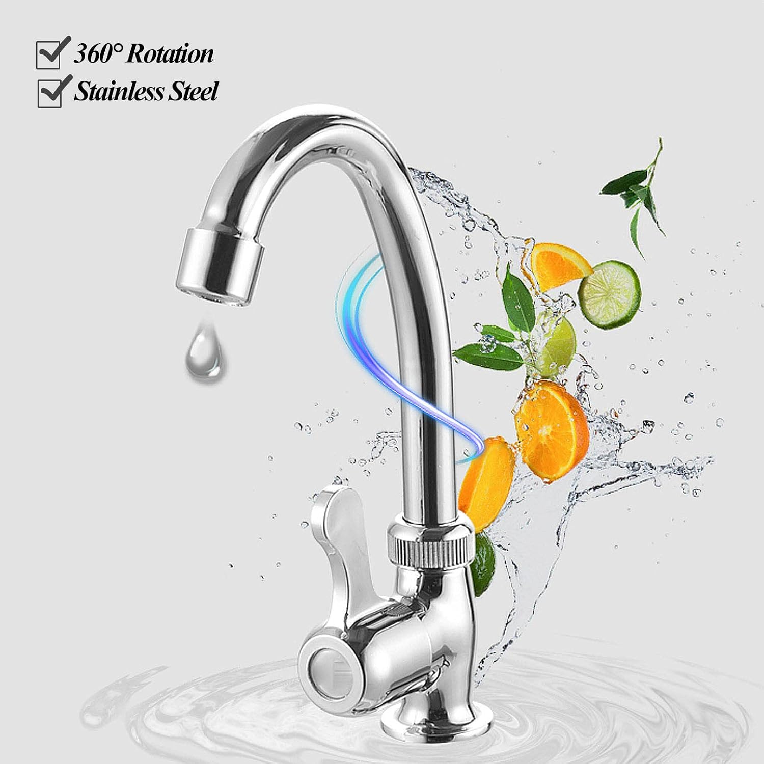 Stainless Steel Commercial Kitchen Sink with Faucet and Drain Pipe Single Bowl Sink Free Standing Sink for Indoor Outdoor, Silver